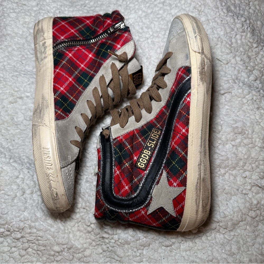 Golden‎ Goose Slide Plaid Tartan High-Top Sz 37 - Picture 2 of 16